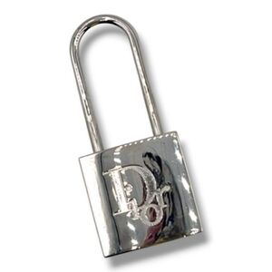 DIOR Silver Metal Lock Keyring Purse Charm for a Handbag